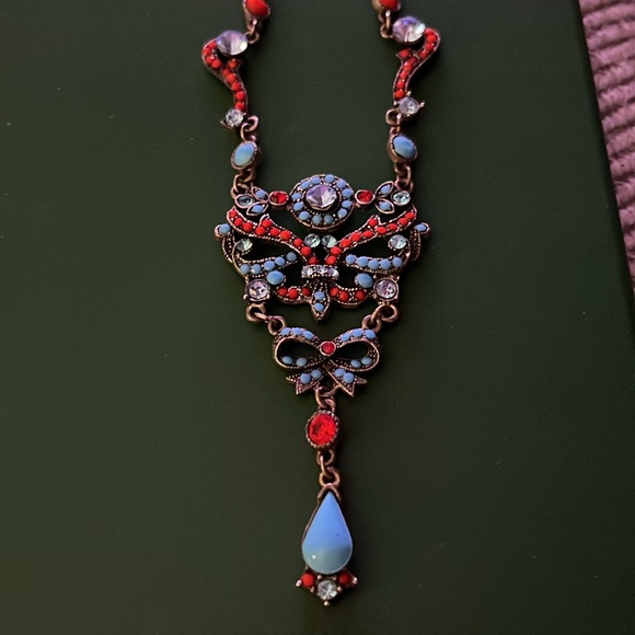 Fabulous costume piece, adjustable chain length, blue and coral red. - Picture 2 of 4